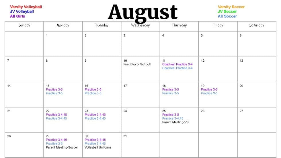August Schedule Trinity Delray